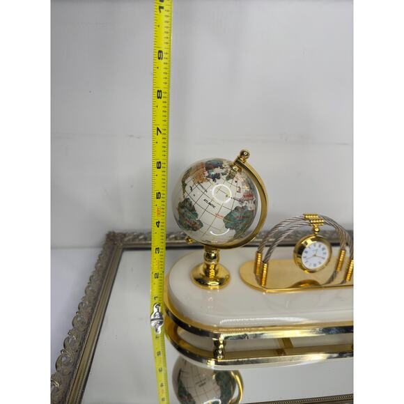 Vintage Semi-Precious Gemstone Globe with Clock Business Card & Pen Holder, Desk - Picture 5 of 10
